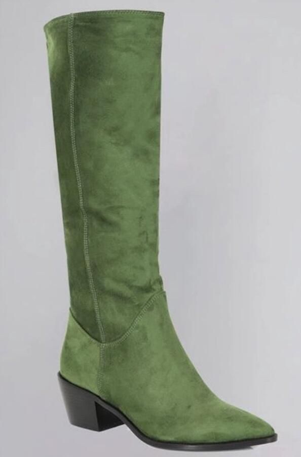 Lindy Bop Lindy Bob laarzen model Sam cowboylaarzen mosgroen groen hakhoogte suedine lange laarzen (5) instapmodel
