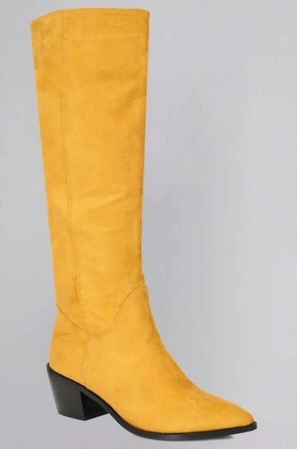 Lindy Bop Lindy Bob laarzen model Sam cowboylaarzen oker geel hakhoogte suedine lange laarzen (3) instapmodel