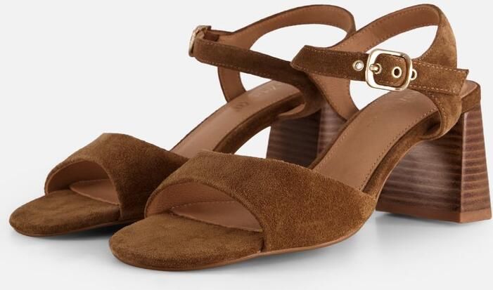 Linea zeta sandalen met hak cognac Suède