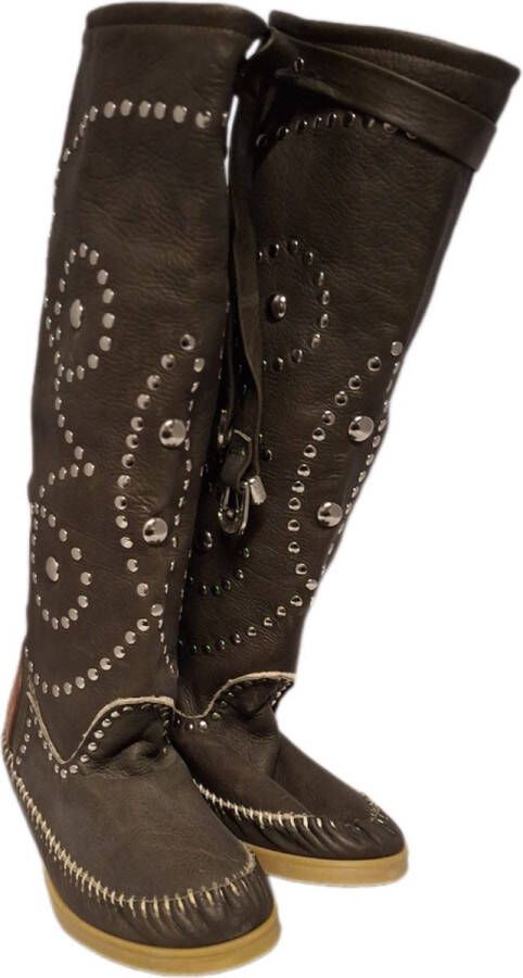 LiR LEREN LAARS-MOCCASINBOOTS-OLIVE-STUDS&GESP