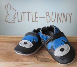 LITTLE-BUNNY leren babysloffen Blauw hond 12-18 maanden