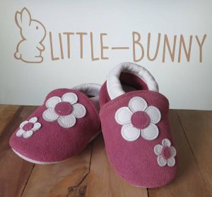 LITTLE-BUNNY suède leren babysloffen roze bloemen 12-18 maanden