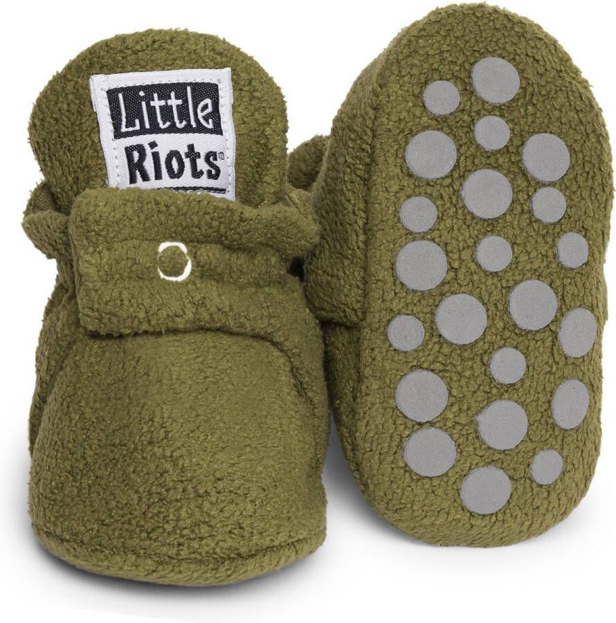 Little Riots babyslofjes antislip fleece stepper olijf groen slofjes voor je baby dreumes en peuter voor en 6-12 Maanden (11 5cm) schoen