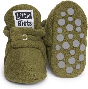 Little Riots babyslofjes antislip fleece stepper olijf groen slofjes voor je baby dreumes en peuter voor jongens en meisjes 6-12 Maanden (11 5cm) schoen