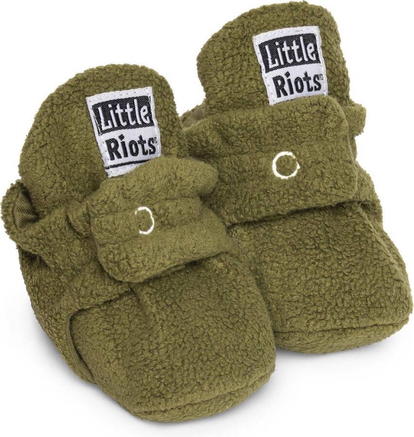 Little Riots babyslofjes fleece original olijf groen slofjes voor je baby dreumes en peuter voor en 3-6 Maanden (10cm) schoen
