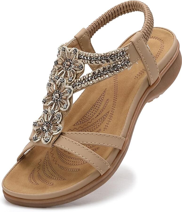 Littleplum Dames Zomer Sandalen Boho Platte Sandalen met Bloemdecoratie