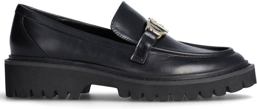 Liu Jo Zwarte leren mocassin met metalen logo Black Dames