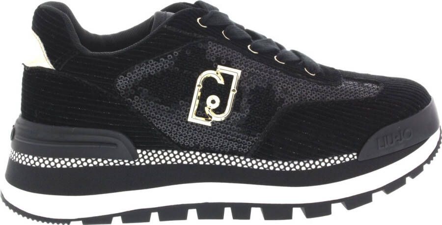 Liu Jo Zwarte Platte Sneakers Met Pailletten Black Dames