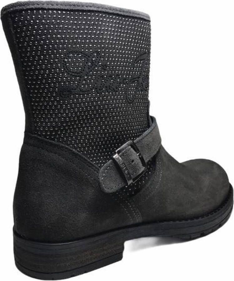 Liu Jo rits studs platte lederen korte laarzen UA20898Z antracite