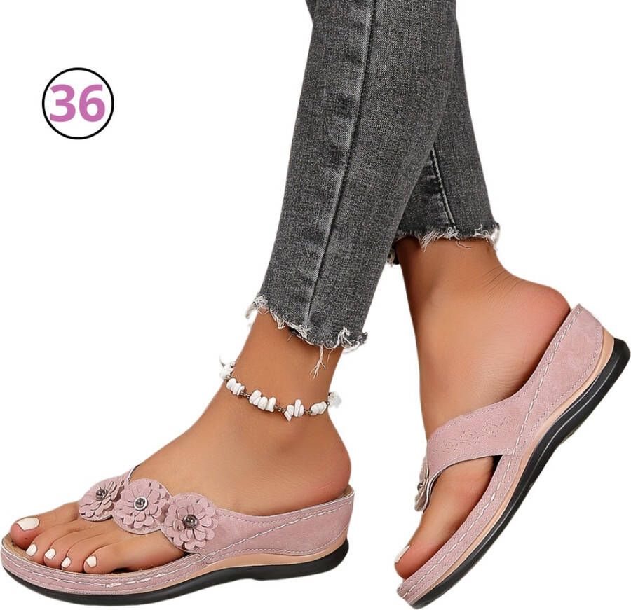 Livano Comfortabele Slippers Badslippers Teenslippers Anti-Slip Slides Flip Flops Stevig Voetbed Roze