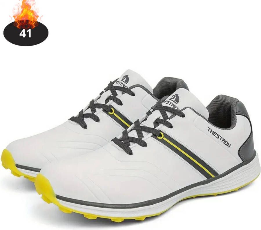 Livano Golfschoenen Heren Golfkleding Golfschoenen Antislip Waterdicht Golfen Wit Geel
