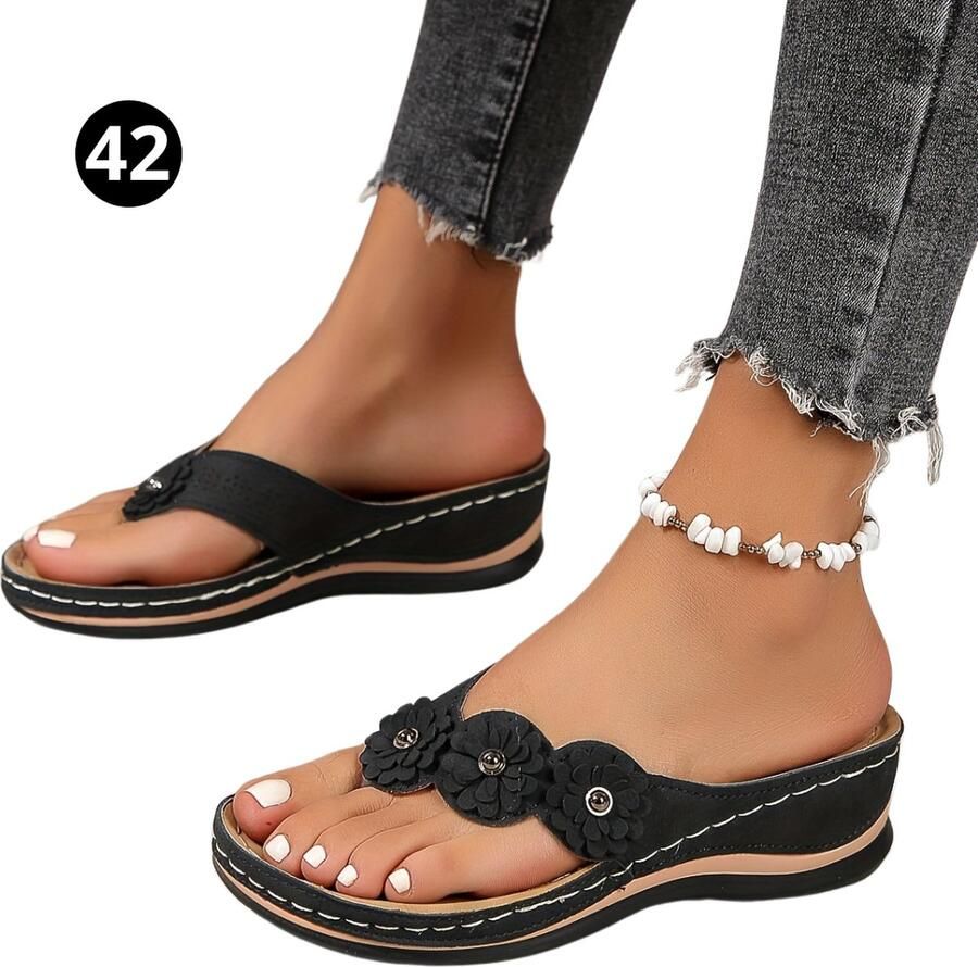 Livano Comfortabele Slippers Badslippers Teenslippers Anti-Slip Slides Flip Flops Stevig Voetbed Zwart