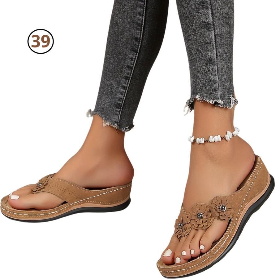 Livano Comfortabele Slippers Badslippers Teenslippers Anti-Slip Slides Flip Flops Stevig Voetbed Donkerbruin