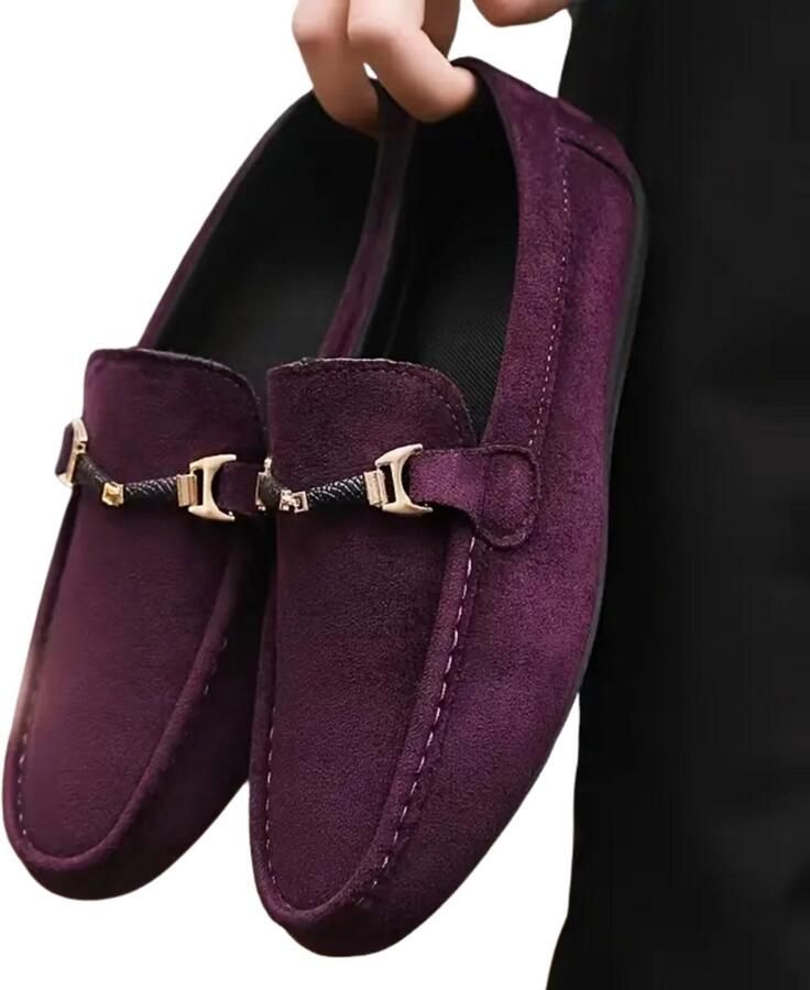 Livano Loafers Heren Met Hak Herenschoenen Instappers Paars