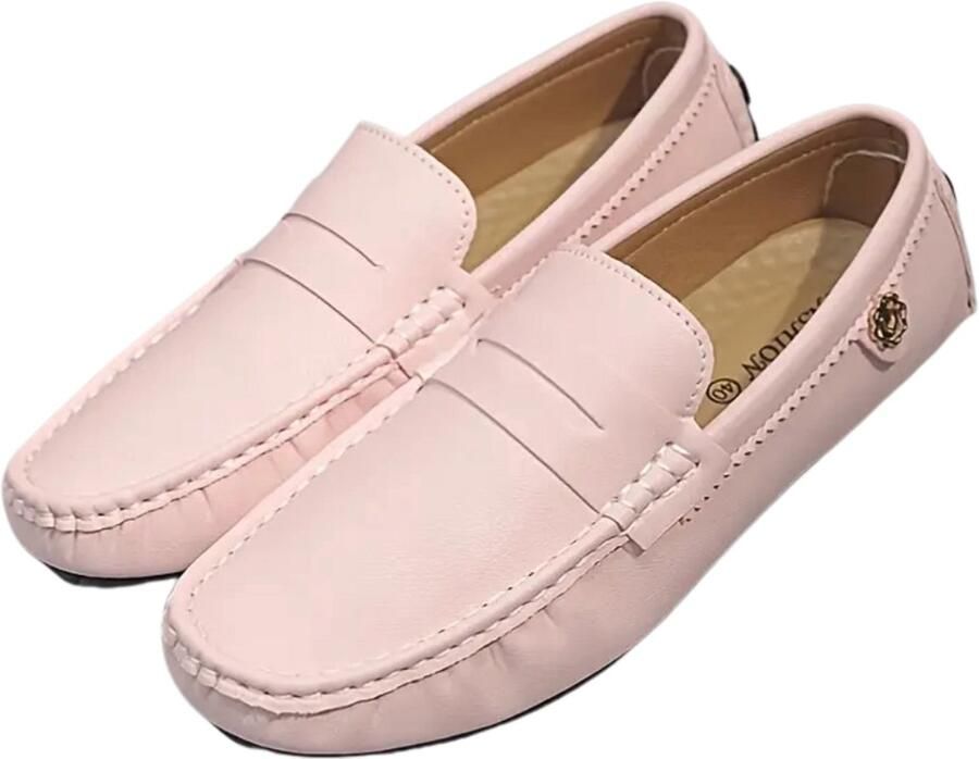 Livano Loafers Heren Met Hak Herenschoenen Instappers Roze