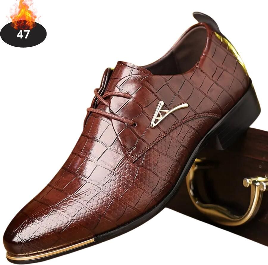 Livano Nette Schoenen Heren Business Schoenen Bruiloft Kantoorschoenen Leer Met Veters Bruin