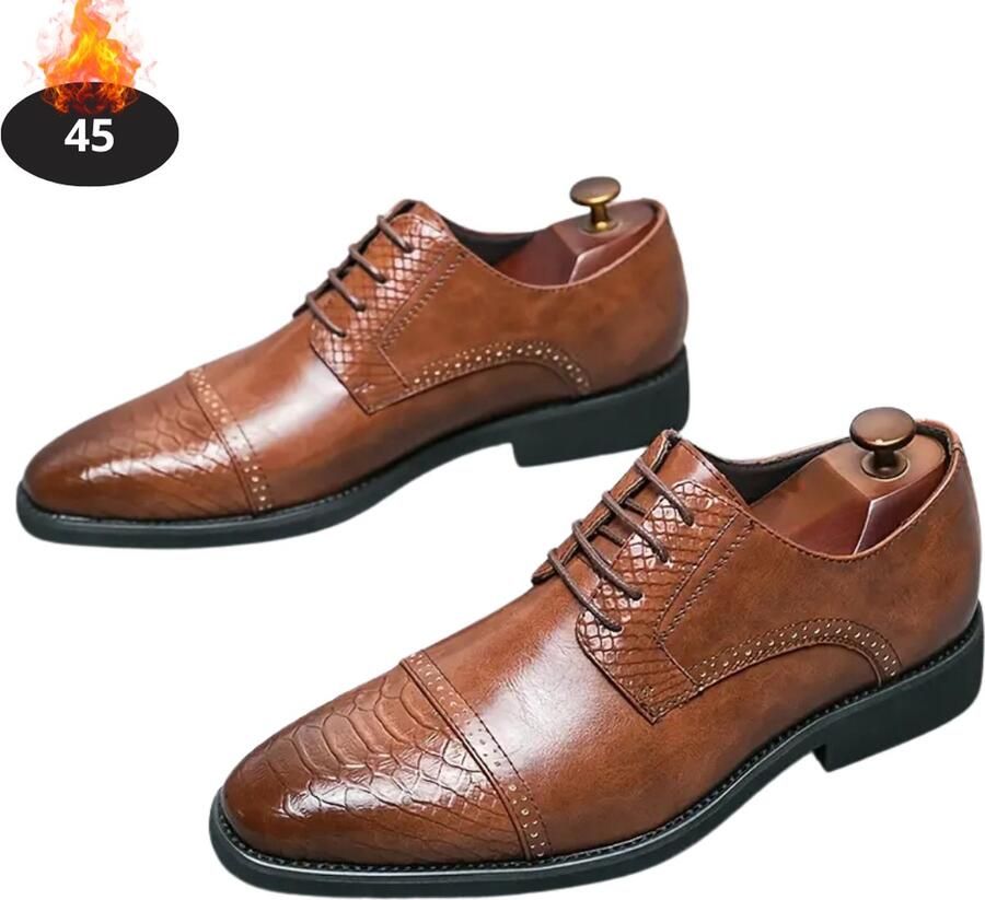 Nivard Nette Schoenen Heren Business Schoenen Bruiloft Kantoorschoenen Met Veters -Donkerbruin