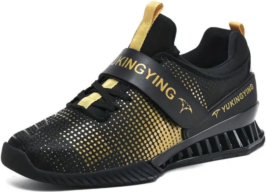 Bovista Powerlift Schoenen Powerlifter Weightlifting Squat Gewichthef Gym Schoenen Sneaker Zwart Goud
