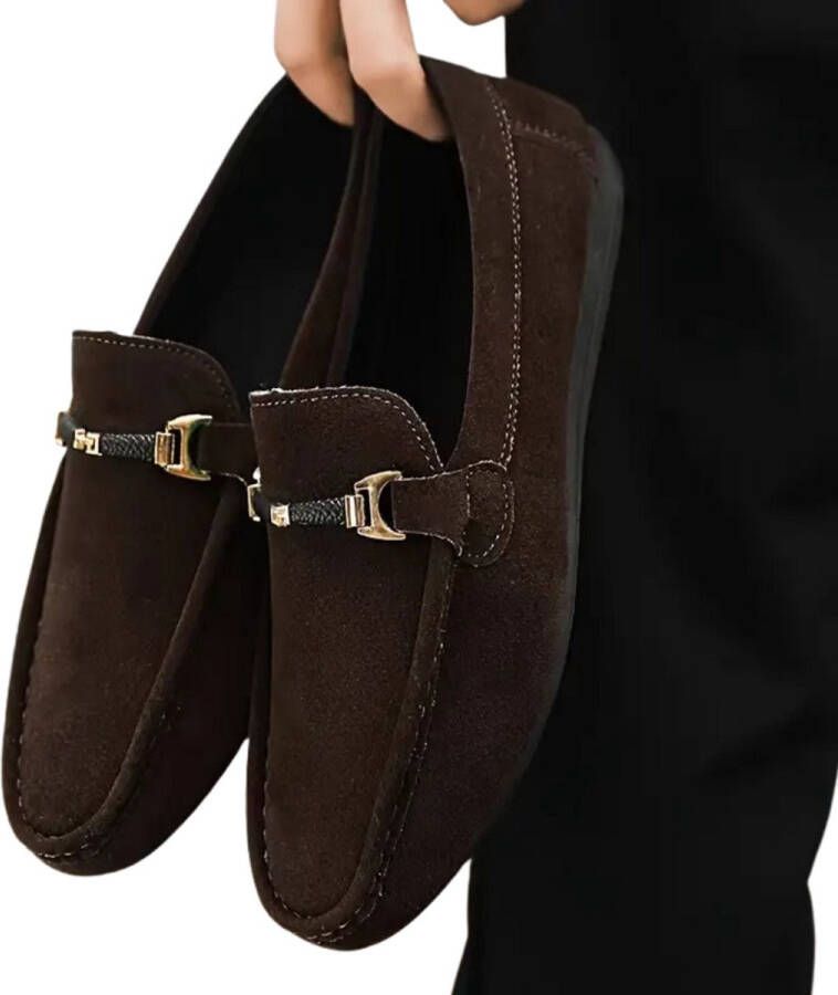 Livano Loafers Heren Met Hak Herenschoenen Instappers Donkerbruin