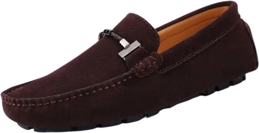 Livano Loafers Heren Met Hak Herenschoenen Instappers Koffie
