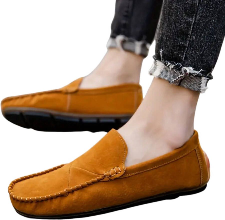 Livano Loafers Heren Met Hak Herenschoenen Instappers Lichtbruin