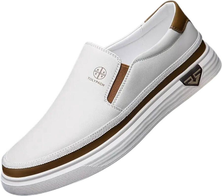 Livano Loafers Heren Met Hak Herenschoenen Instappers Wit