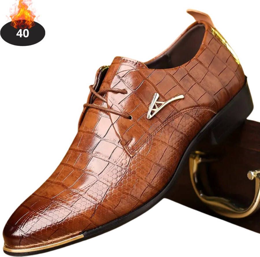 Livano Nette Schoenen Heren Business Schoenen Bruiloft Kantoorschoenen Leer Met Veters Donkerbruin