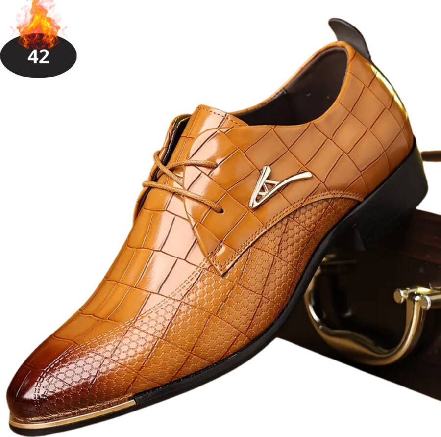 Livano Nette Schoenen Heren Business Schoenen Bruiloft Kantoorschoenen Leer Met Veters Lichtbruin