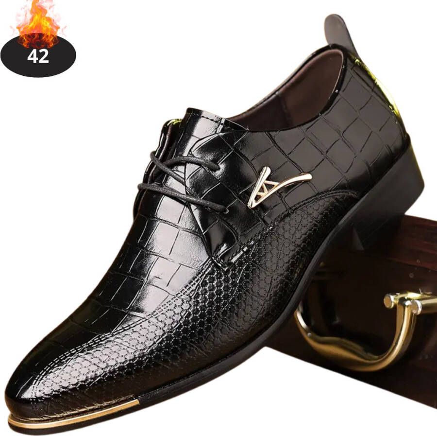 Livano Nette Schoenen Heren Business Schoenen Bruiloft Kantoorschoenen Leer Met Veters Zwart