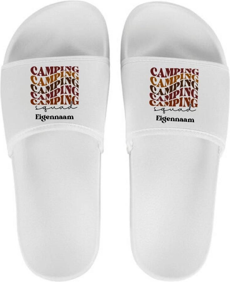 Livingstickers Slippers voor hem en haar Persoonlijke slippers met naam Camping Squad Wit