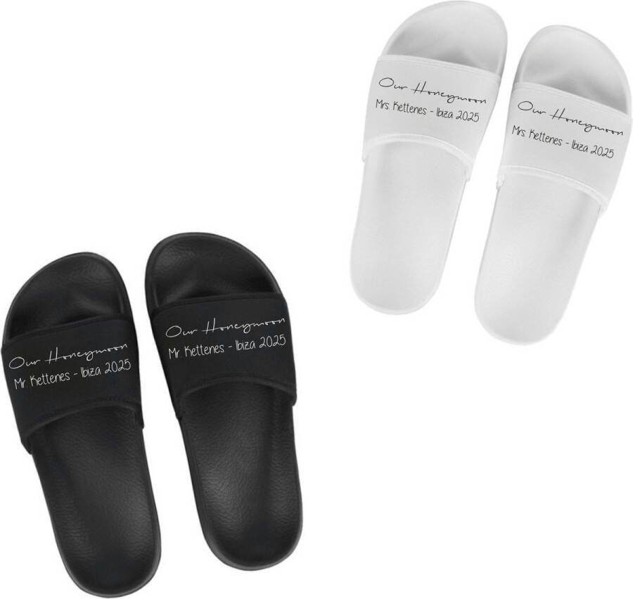 Livingstickers Slippers en Koppel goals slippers voor een pasgetrouwd stel Persoonlijke slippers Our Honeymoon Slippers voor hem en haar Wit Zwart 35 36 t m 45 46 Graag de maten doorgeven via de mail