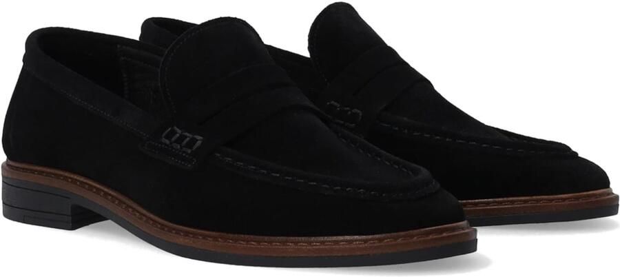Loafer van suède met strik en gestikte rand zwart