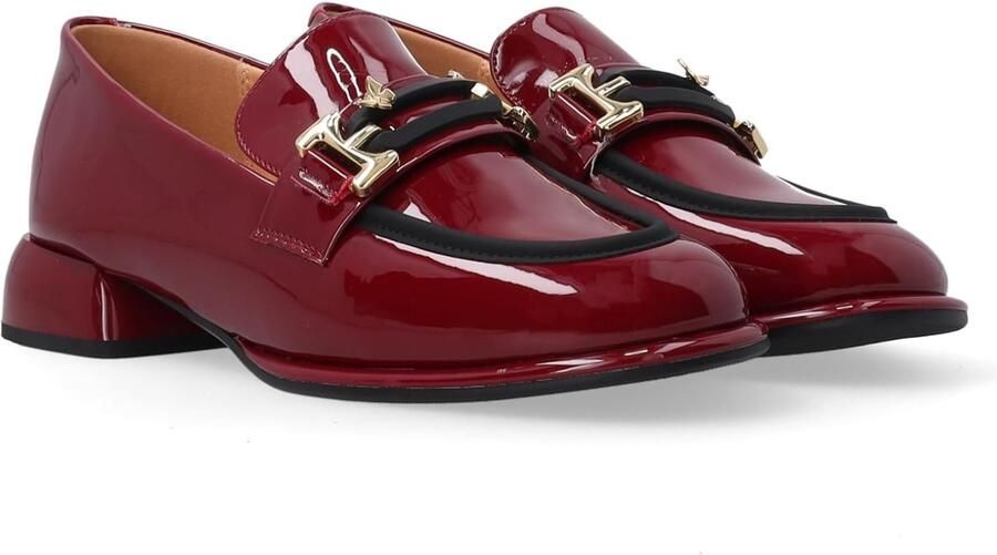 Loafers van leer met contrasterende biezen en gouden versiering Bordeaux
