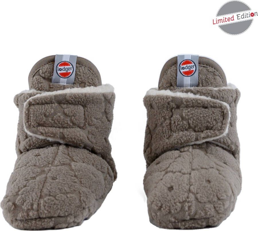 Lodger Antislip babyslofjes Klittenband Fleece Bruin