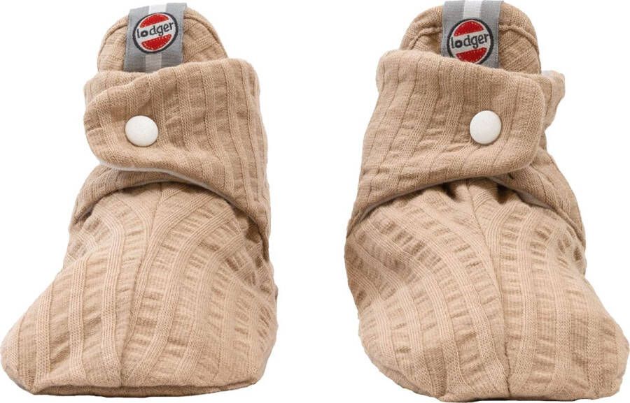 Lodger Antislip Kindersloffen Beige Luchtig Katoen Drukknoopsluiting 6-12 Slipper Seersucker