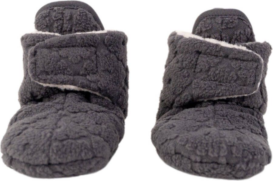 Lodger Babyslofjes die niet uitgaan Slipper Folklore 100% Fleece -12M Klittenbandsluiting Slofjes die blijven zitten Zwart