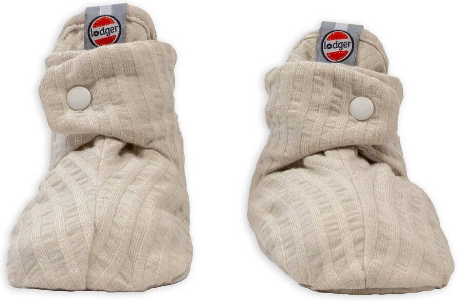 Lodger Baby slofjes antislip 18 Creme Zacht Katoen Drukknoopsluiting 6-12 Slipper Seersucker