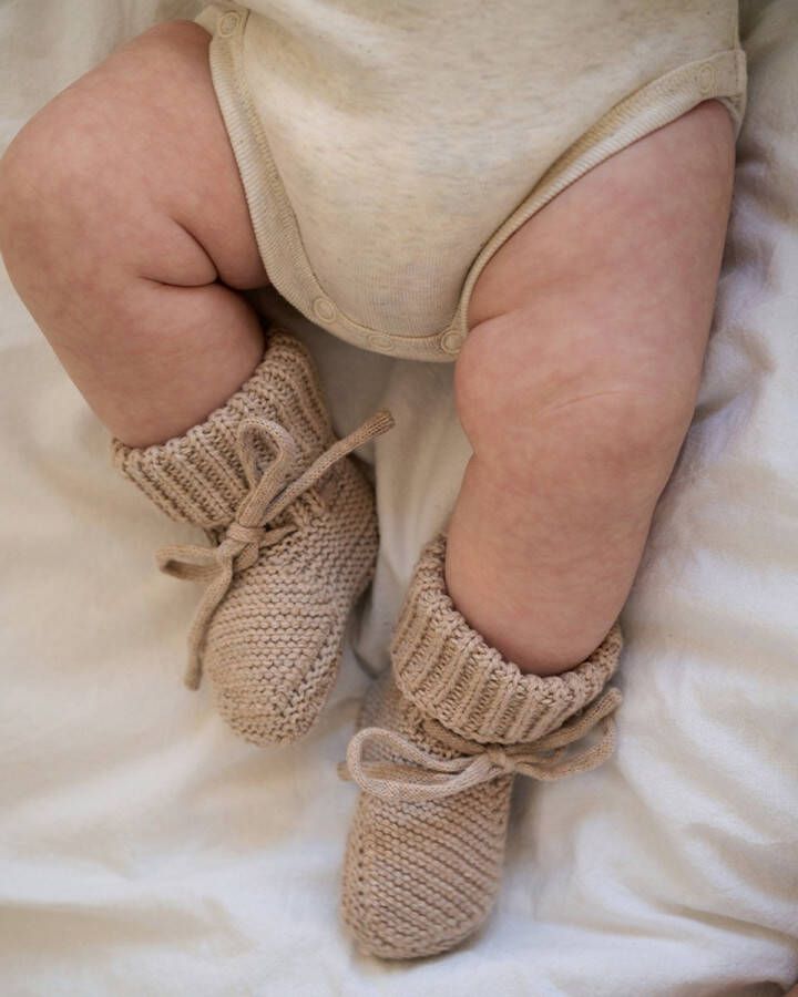 Lodger Baby Slofjes Gebreid 0-6M Beige 100% Katoen Slipper Knit
