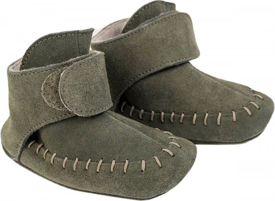 Lodger Babyschoenen leer Walker Moccasin Olivine 15 18M Antislip Soepel leer Klittenbandsluiting