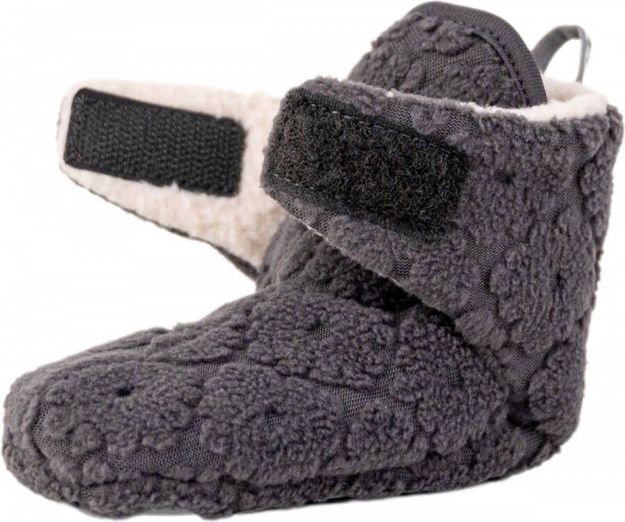 Lodger Babyslofjes 4 maanden Slipper Folklore 100% Fleece -6M Klittenbandsluiting Slofjes die blijven zitten Zwart