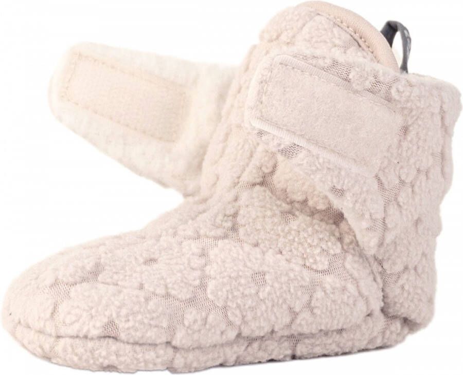 Lodger Baby Slofjes Antislip -12M Creme Slipper Folklore 100% Fleece -12M Klittenbandsluiting Slofjes die blijven zitten