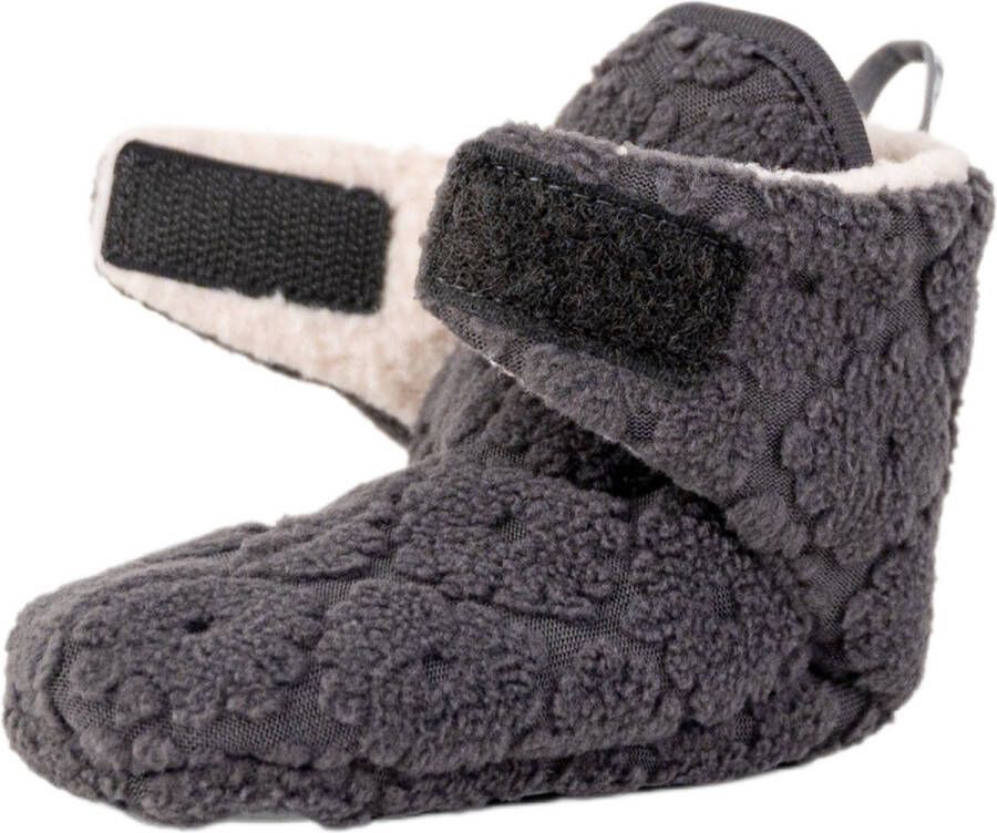 Lodger Babyslofjes Antislip Slipper Folklore 100% Fleece -18M Klittenbandsluiting Slofjes die blijven zitten Zwart