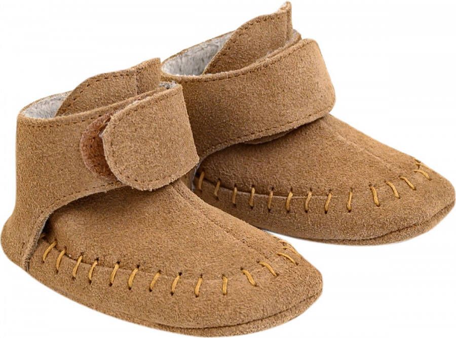 Lodger Babyslofjes Antislip Walker Moccasin Cognac 15 18M Antislip Soepel leer Klittenbandsluiting