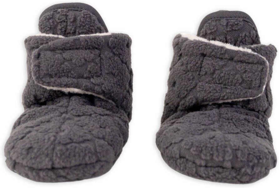 Lodger Babyslofjes 4 maanden Slipper Folklore 100% Fleece -6M Klittenbandsluiting Slofjes die blijven zitten Zwart