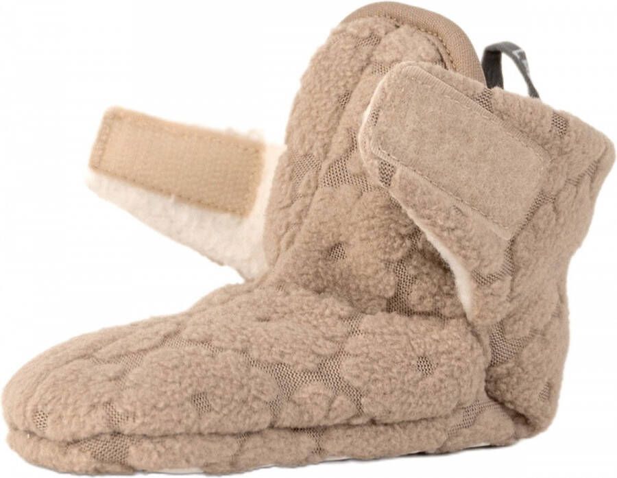 Lodger Baby Slofjes 6-12 maanden Beige Slipper Folklore 100% Fleece Klittenbandsluiting Slofjes die blijven zitten