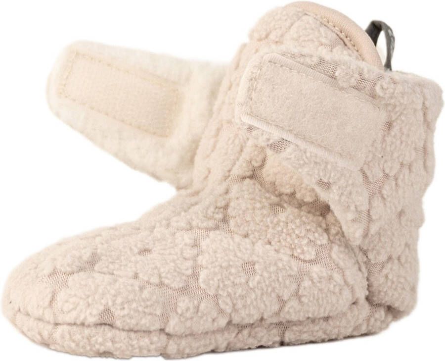 Lodger Baby Slofjes -6M Creme Slipper Folklore 100% Fleece -6M Klittenbandsluiting Slofjes die blijven zitten