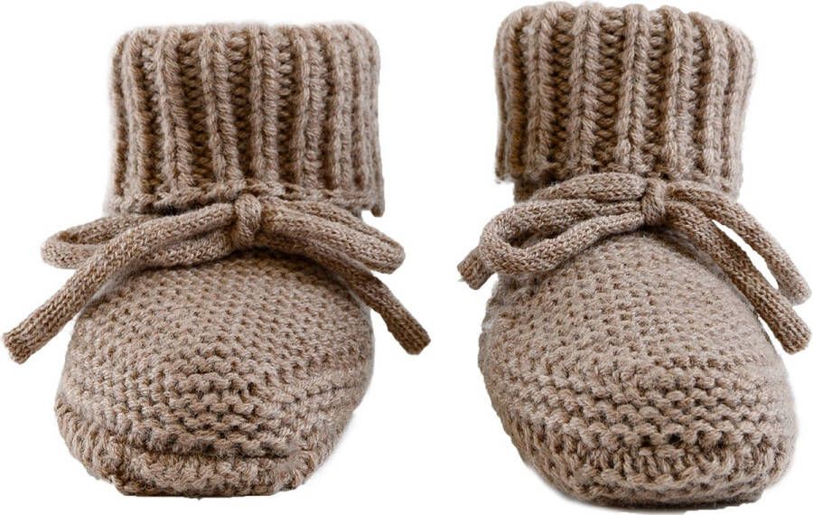 Lodger Wollen babyslofjes perfect pasvorm Merino wol met strik 0-6M Bruin