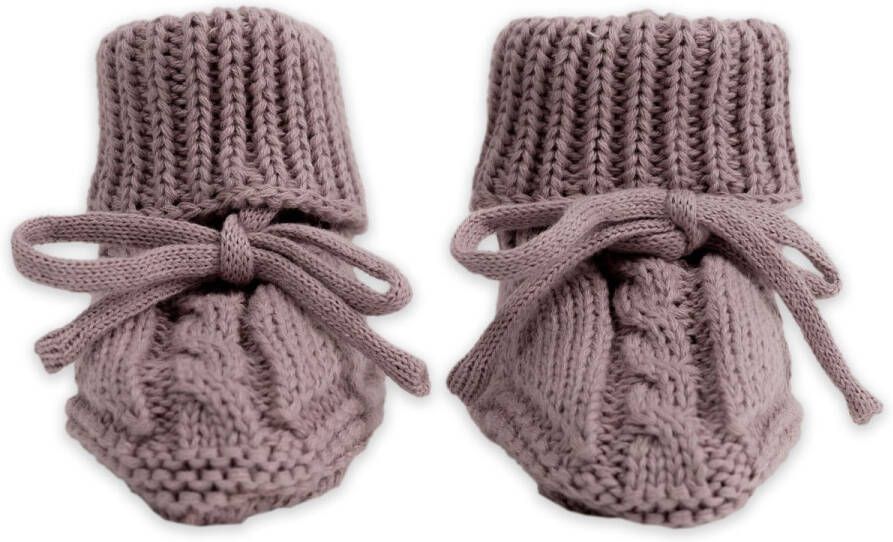 Lodger Gebreide babyslofjes paars kabel design met strik