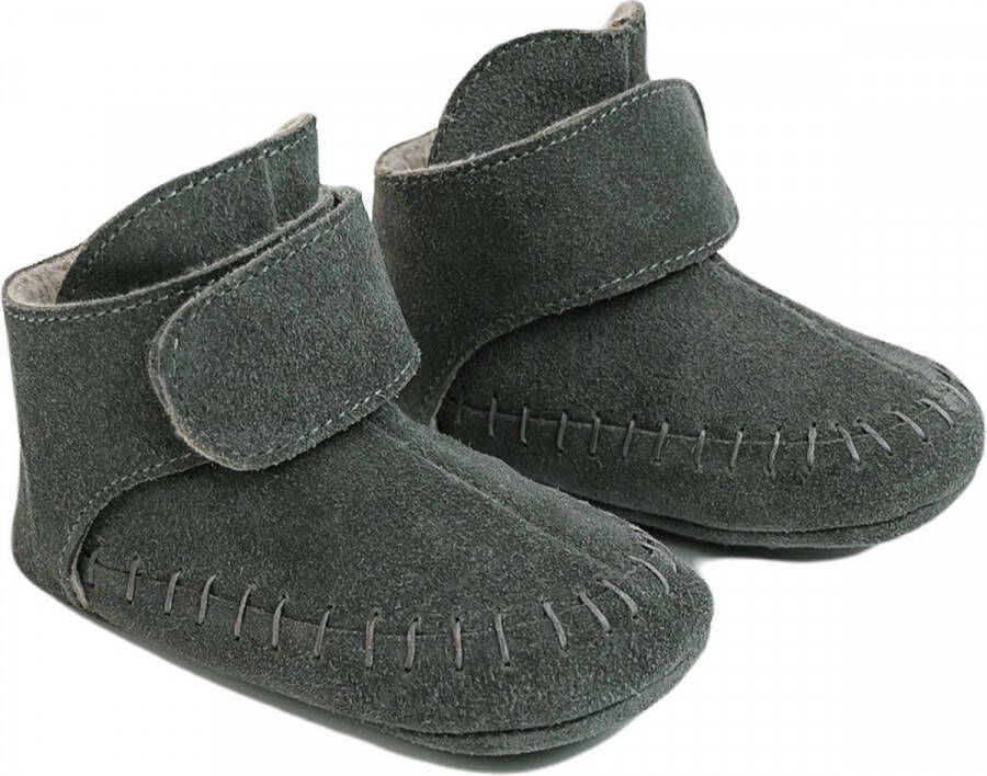 Lodger Leren Babyschoenen Walker Moccasin Gunmetal 6 12M Antislip Soepel leer Klittenbandsluiting