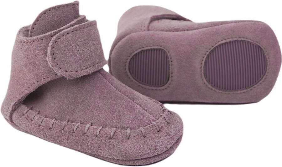 Lodger Walker Leren Babyschoenen met Antislip Paars Klittenband Echt Leer Baby Slofjes Buiten